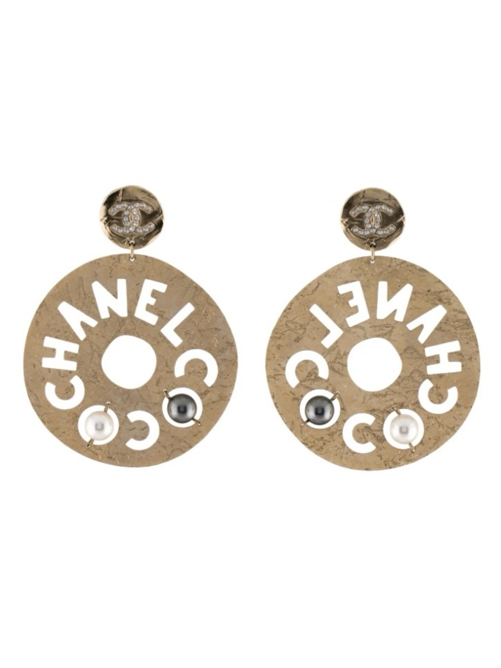 ChaneI 2019 Egyptian Collection Earrings Gold-Tone Faux Pearl SPELL-OUT - Picture 4 of 6